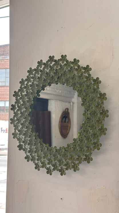 Green Metal Floral Mirror