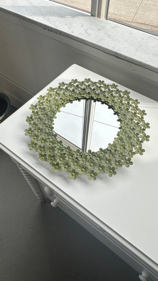 Green Metal Floral Mirror