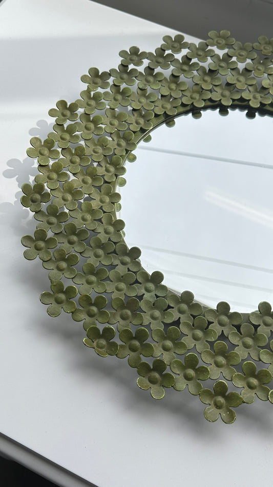 Green Metal Floral Mirror