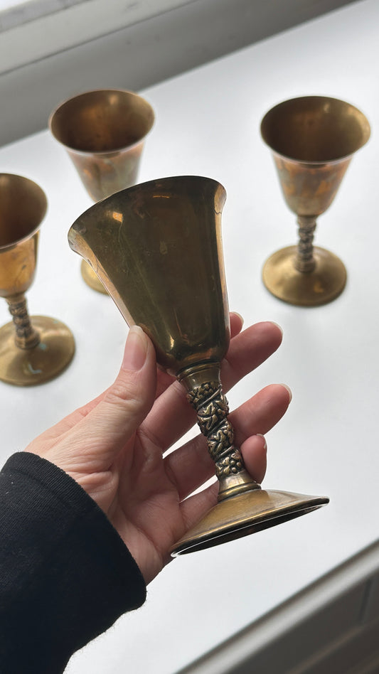 Set of 4 Brass Plated Goblets by Valero, Spain