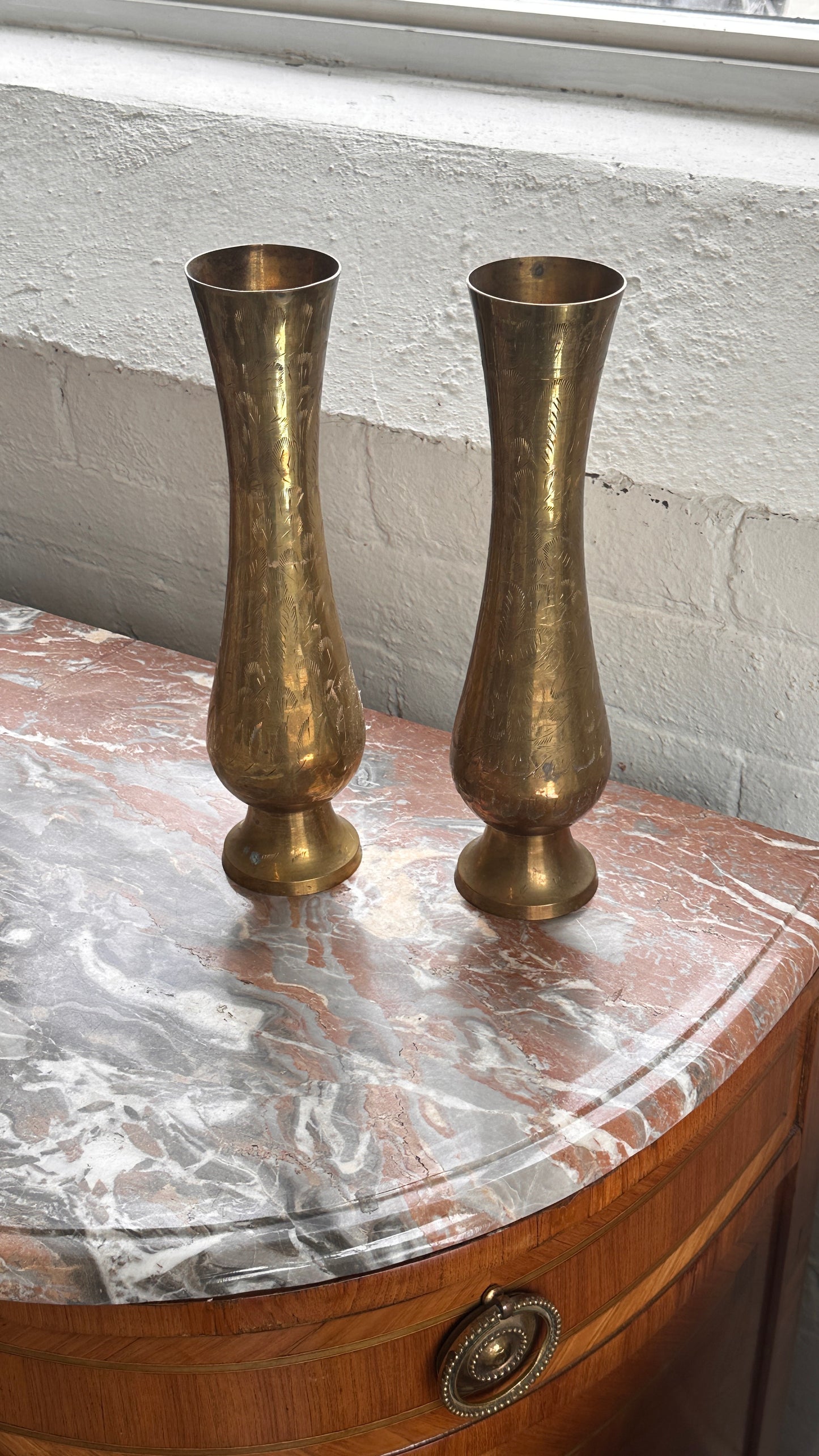 Brass Etched Vase, India.