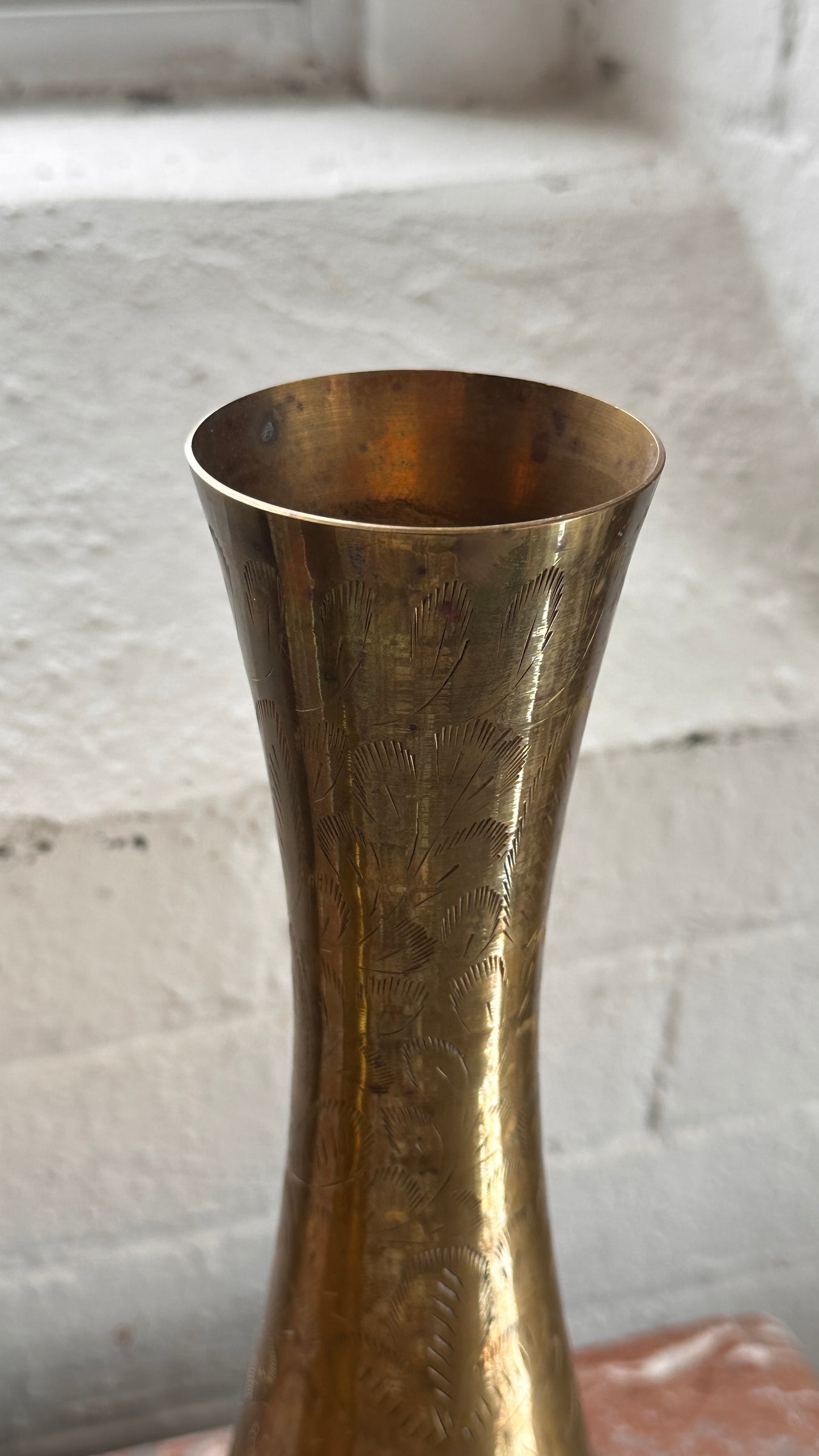 Brass Etched Vase, India.