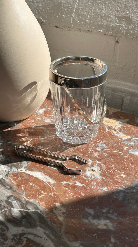 Vintage Crystal Ice Bucket & Tongs