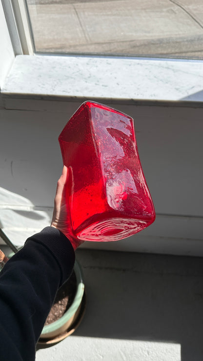 Chunky Red Blown Glass Vase