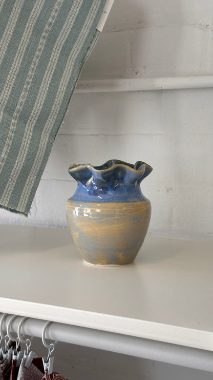 Handmade Ceramic Vase with Ruffled Rim