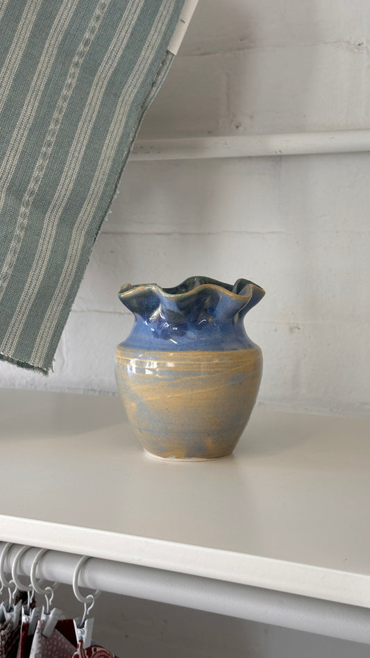 Handmade Ceramic Vase with Ruffled Rim