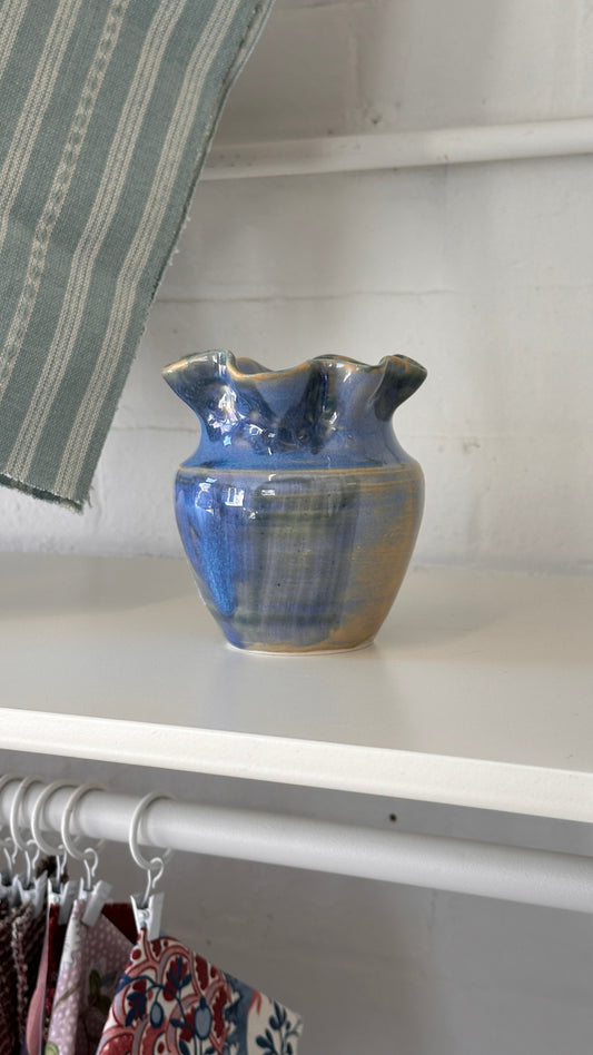 Handmade Ceramic Vase with Ruffled Rim
