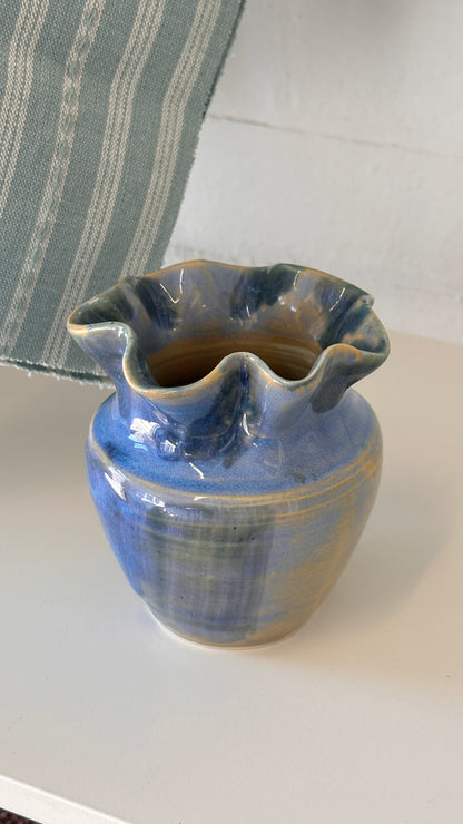Handmade Ceramic Vase with Ruffled Rim