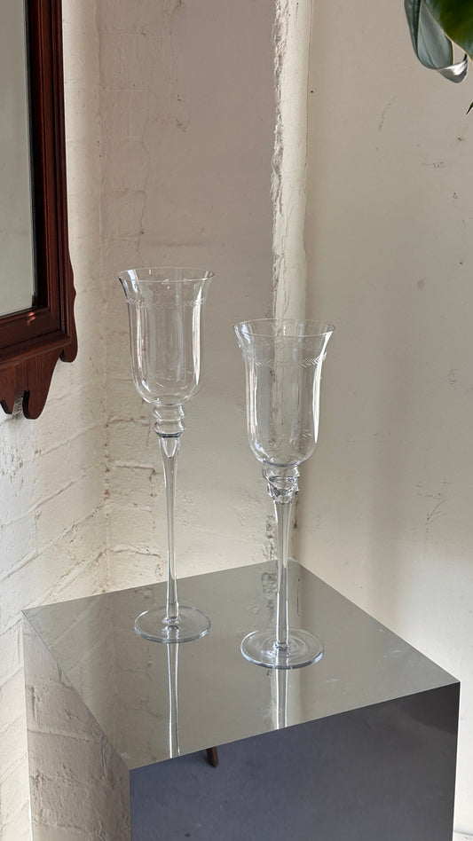 Pair of Long Stem Glass Candle Holders