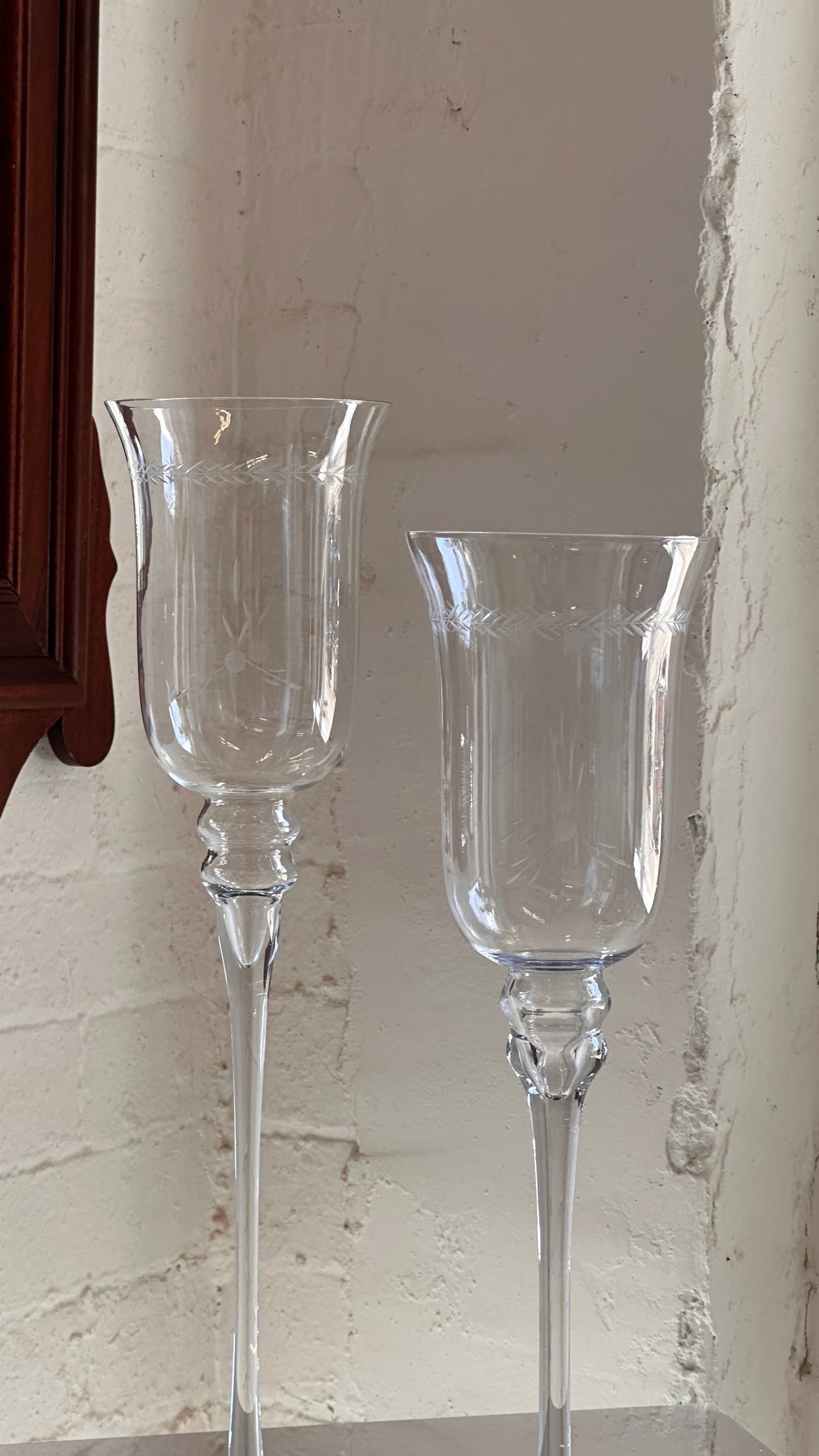 Pair of Long Stem Glass Candle Holders