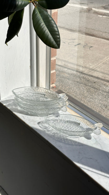 Set of 4 Glass Ankerglas Bernsdorf Fish Dishes