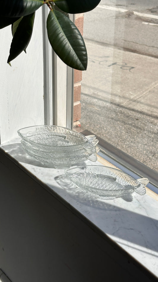 Set of 4 Glass Ankerglas Bernsdorf Fish Dishes