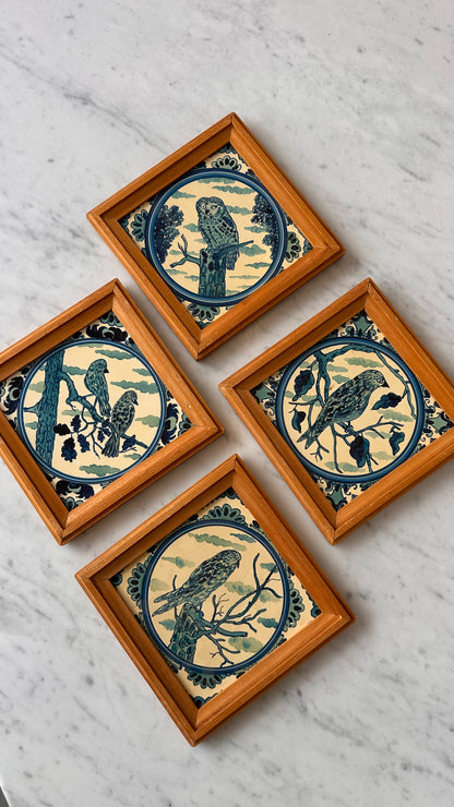 Collection of 4 Hand Painted Framed Bird Tiles