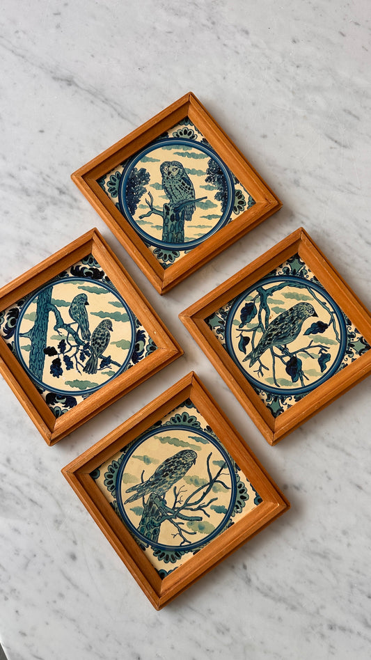 Collection of 4 Hand Painted Framed Bird Tiles