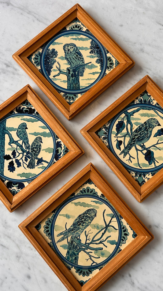 Collection of 4 Hand Painted Framed Bird Tiles