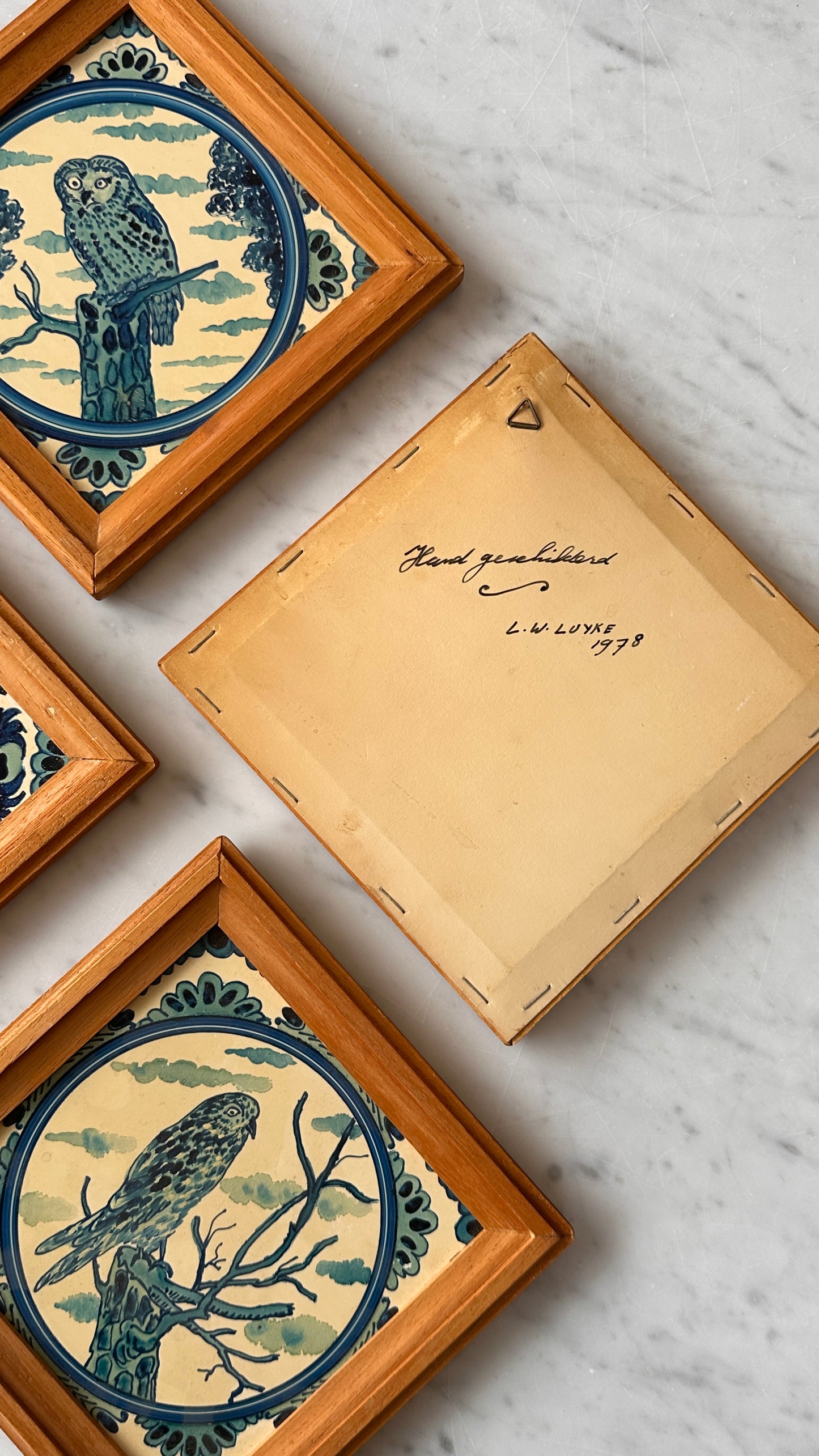 Collection of 4 Hand Painted Framed Bird Tiles