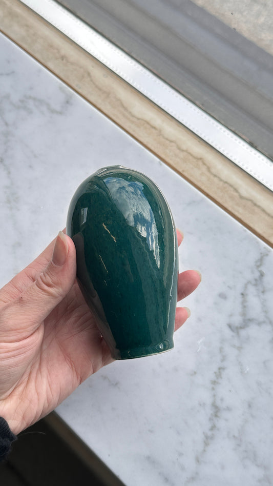 Signed Green Ceramic Bud Vase
