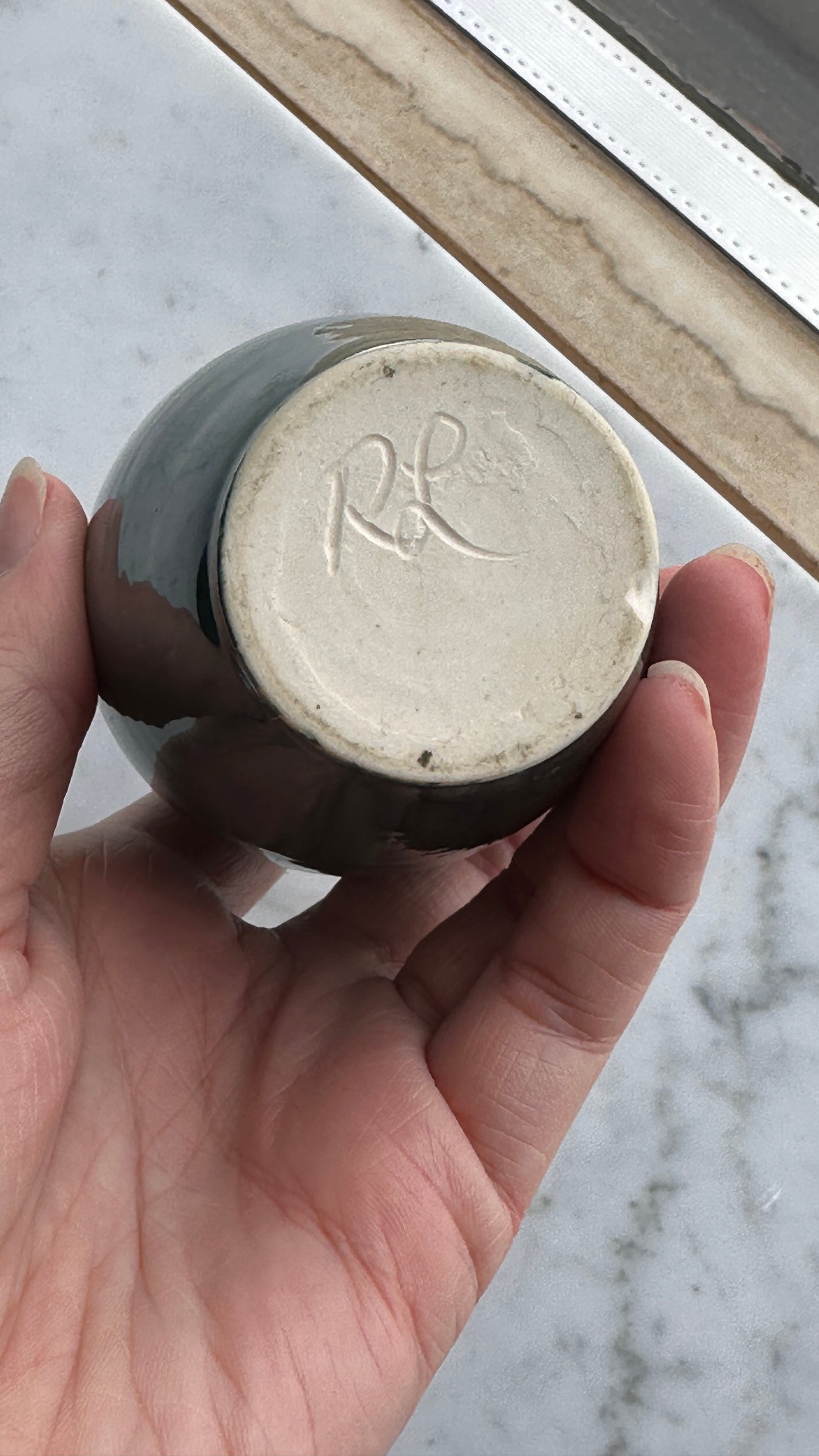 Signed Green Ceramic Bud Vase