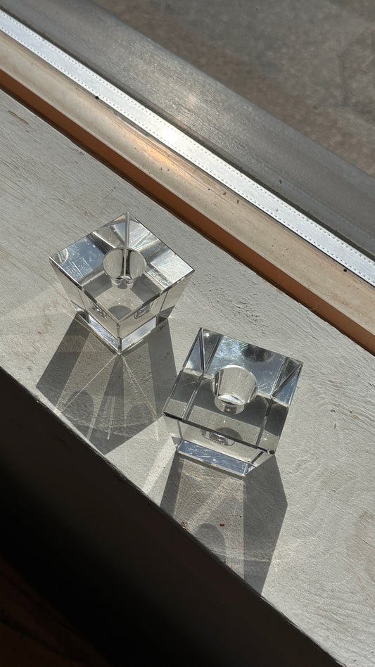 Pair of Vintage Glass Candle Holders
