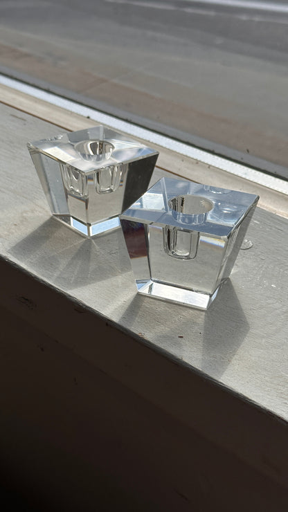 Pair of Vintage Glass Candle Holders